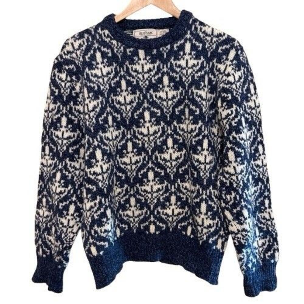 VTG The Great Plains Wool Blend Fair Isle Sweater Nordic Knit Mens Large Blue